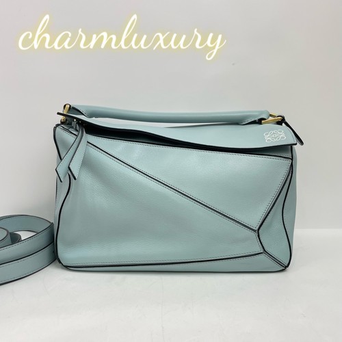Loewe Puzzle Large Leather Shoulder Bag Medium Light Blue Good Condition