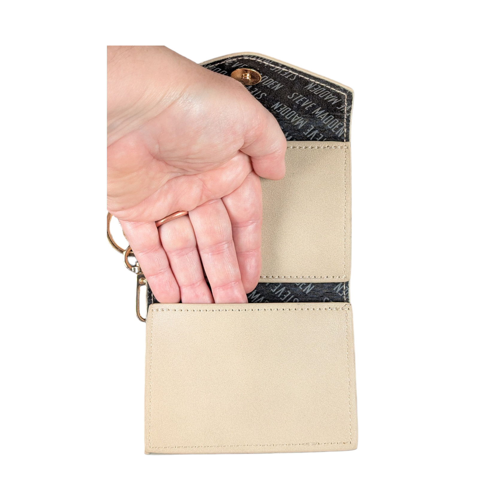 Steve Madden Beige Bag Charm Keyring Wallet for the Bgemma Mini Backpack