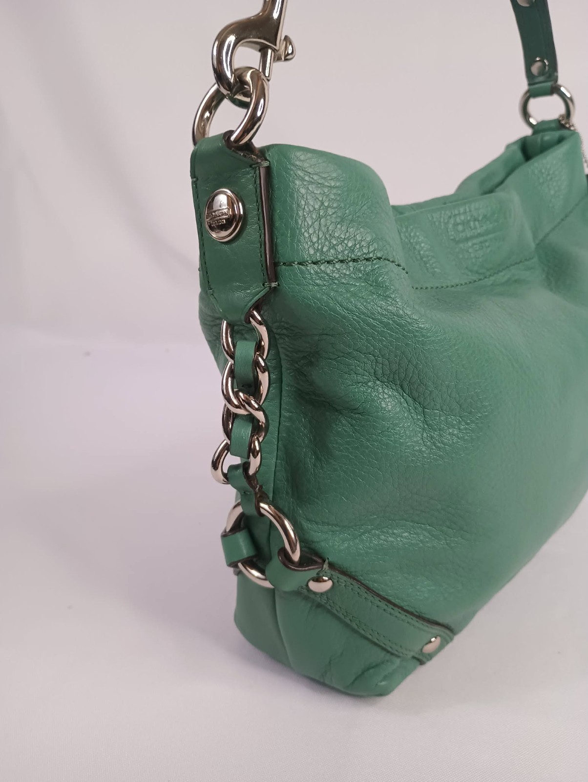 Y2K Coach Jade Green Pebbled Leather Medium Carly Hobo Chain Bag F1073-F15251