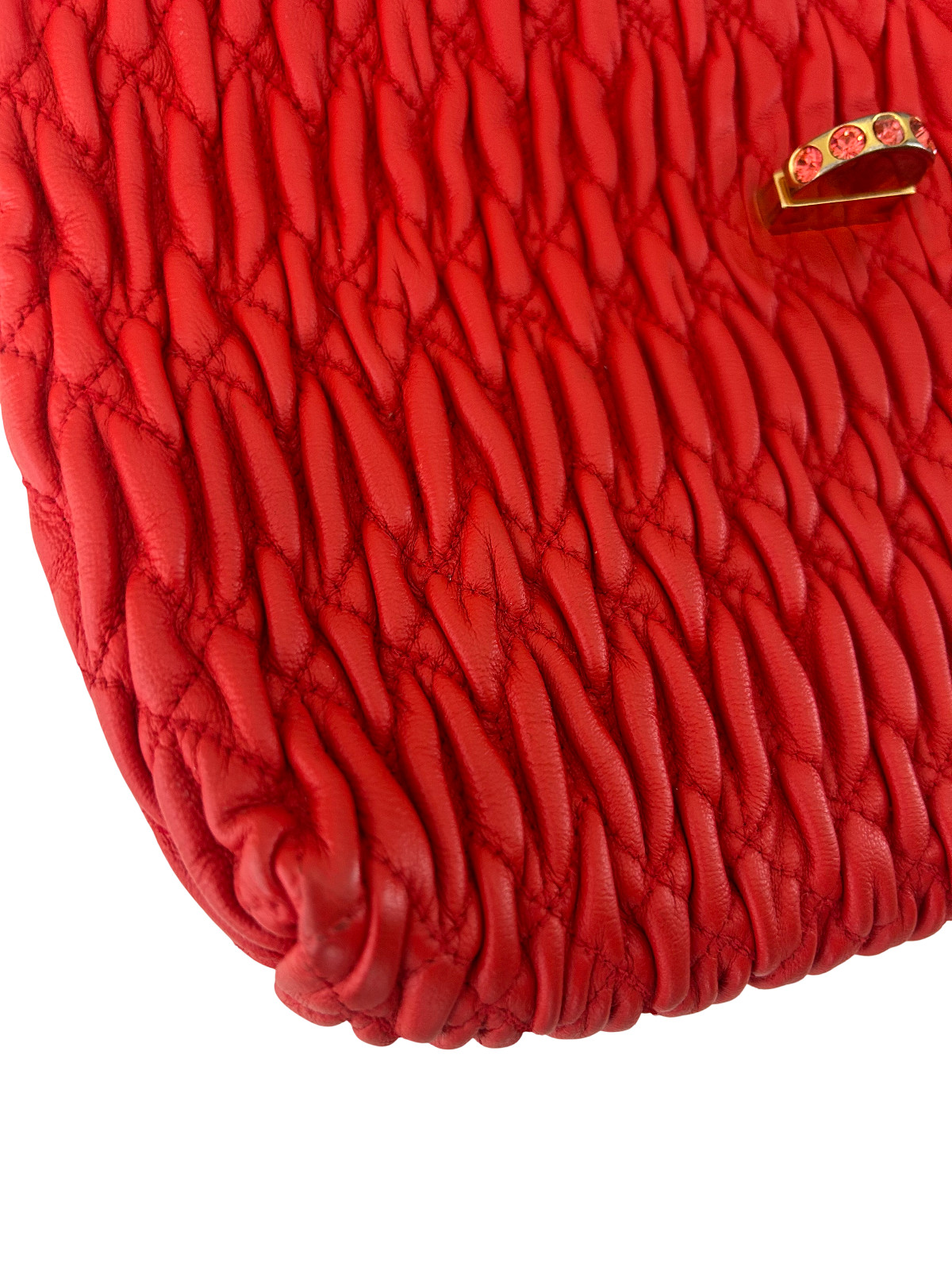 Miu Miu Matelasse Shoulder Bag Leather 2-Way Red Gold Hardware