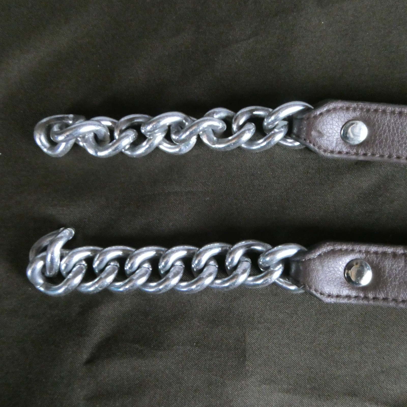 Miche Purse Handles W/Silver Chain Hardware Faux Leather 22.5″ Brown Lot of 2