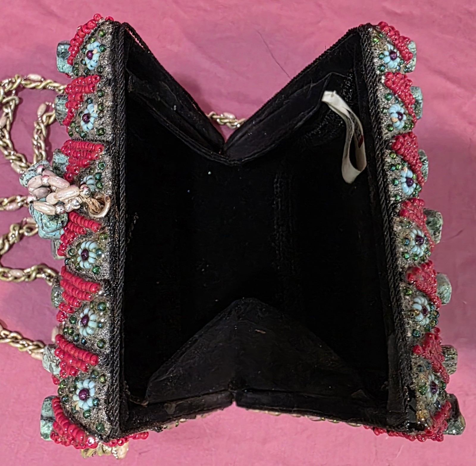 Mary Frances Designer TURQUOISE crossbody Handbag Beaded Blue, Pearl Red Bag