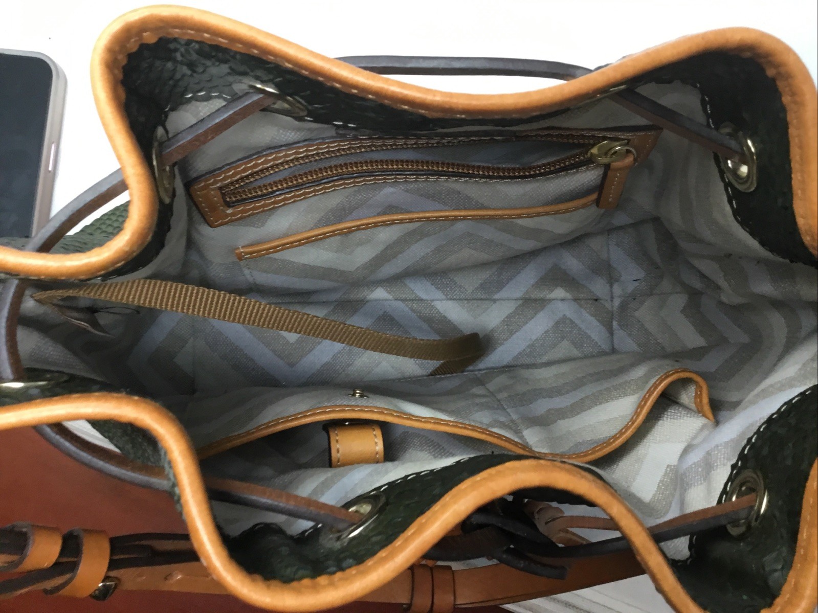 Dooney & Bourke Sydney Satchel Hunter Green & Brown Handbag Purse Python Scales