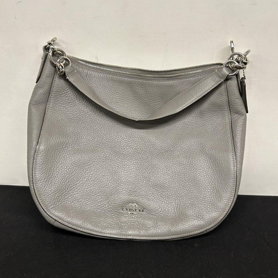 Coach Gray Pebbled Shoulder Bag Zip Top w/Outer Pockets