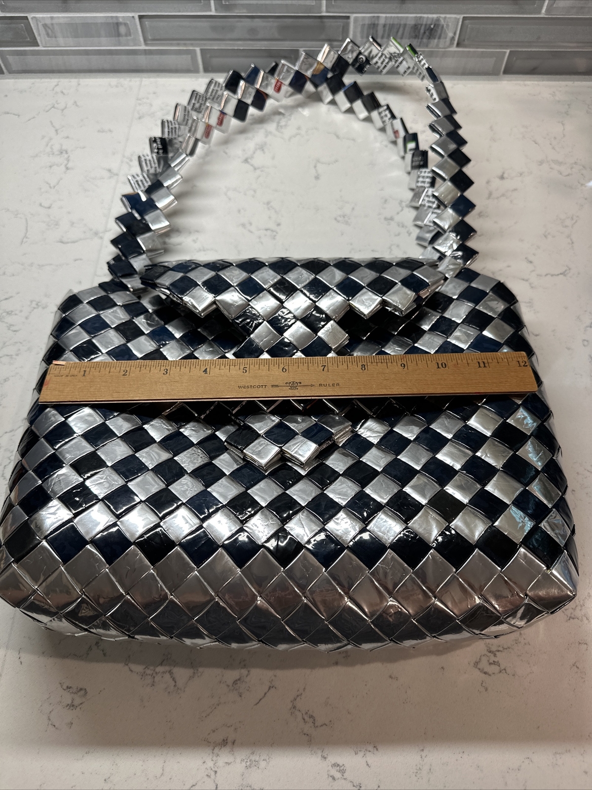 Unique 1 of a Kind Purse Handbag Made w/Frito-Lay Chip Bags Black/Blue/Silver