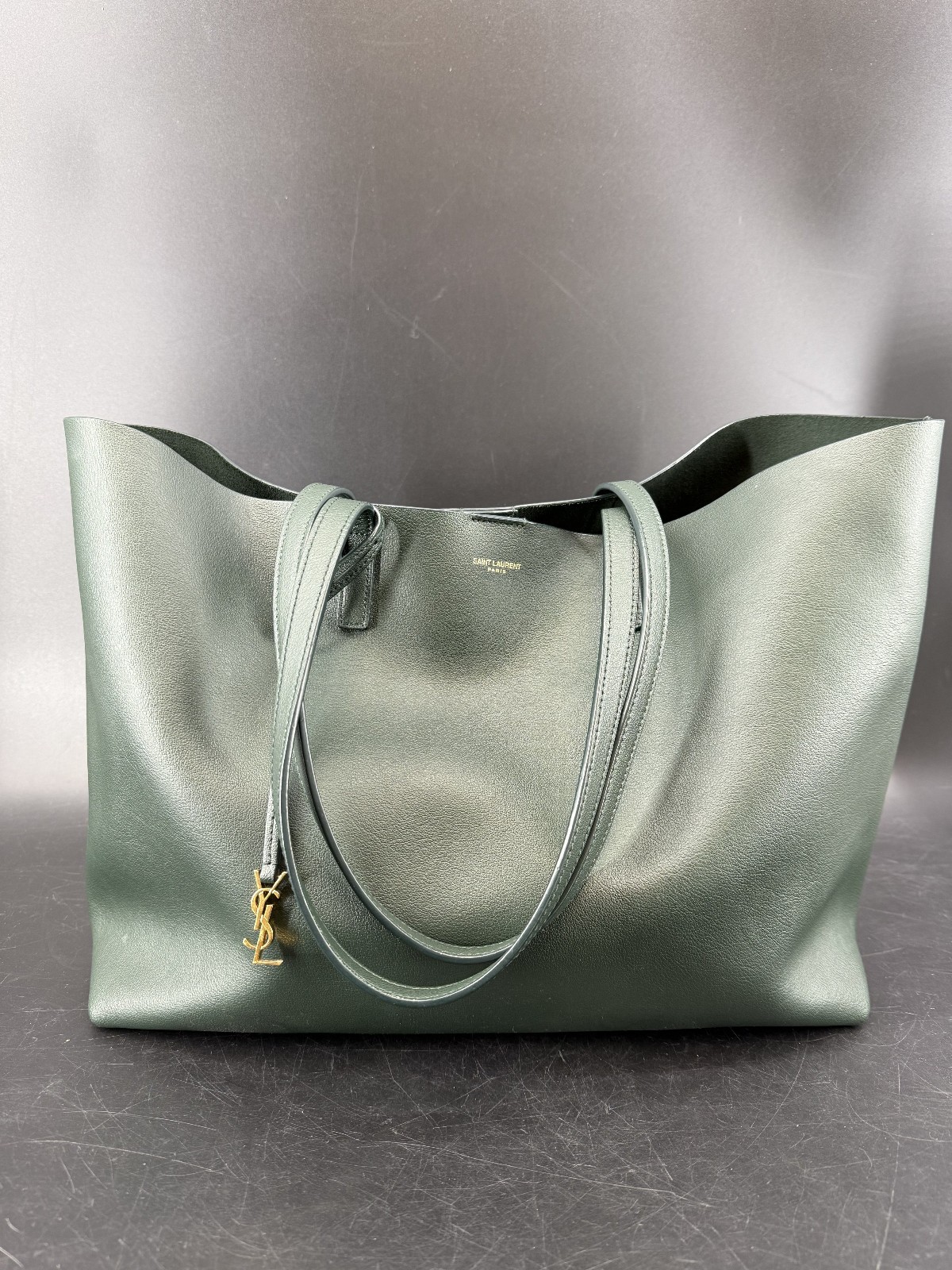 Saint Laurent Shopping East West Tote Green Leather Charm Box Dust Bag