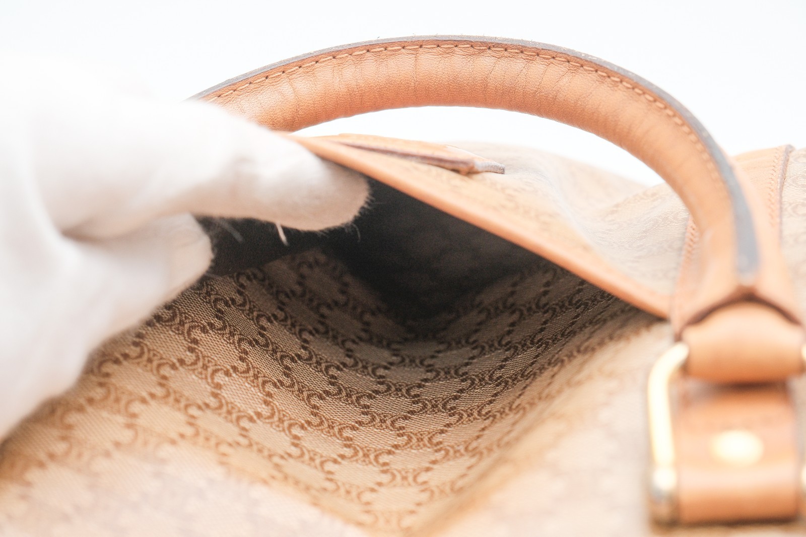 CELINE Mini Boston Hand bag Purse Macadam Beige