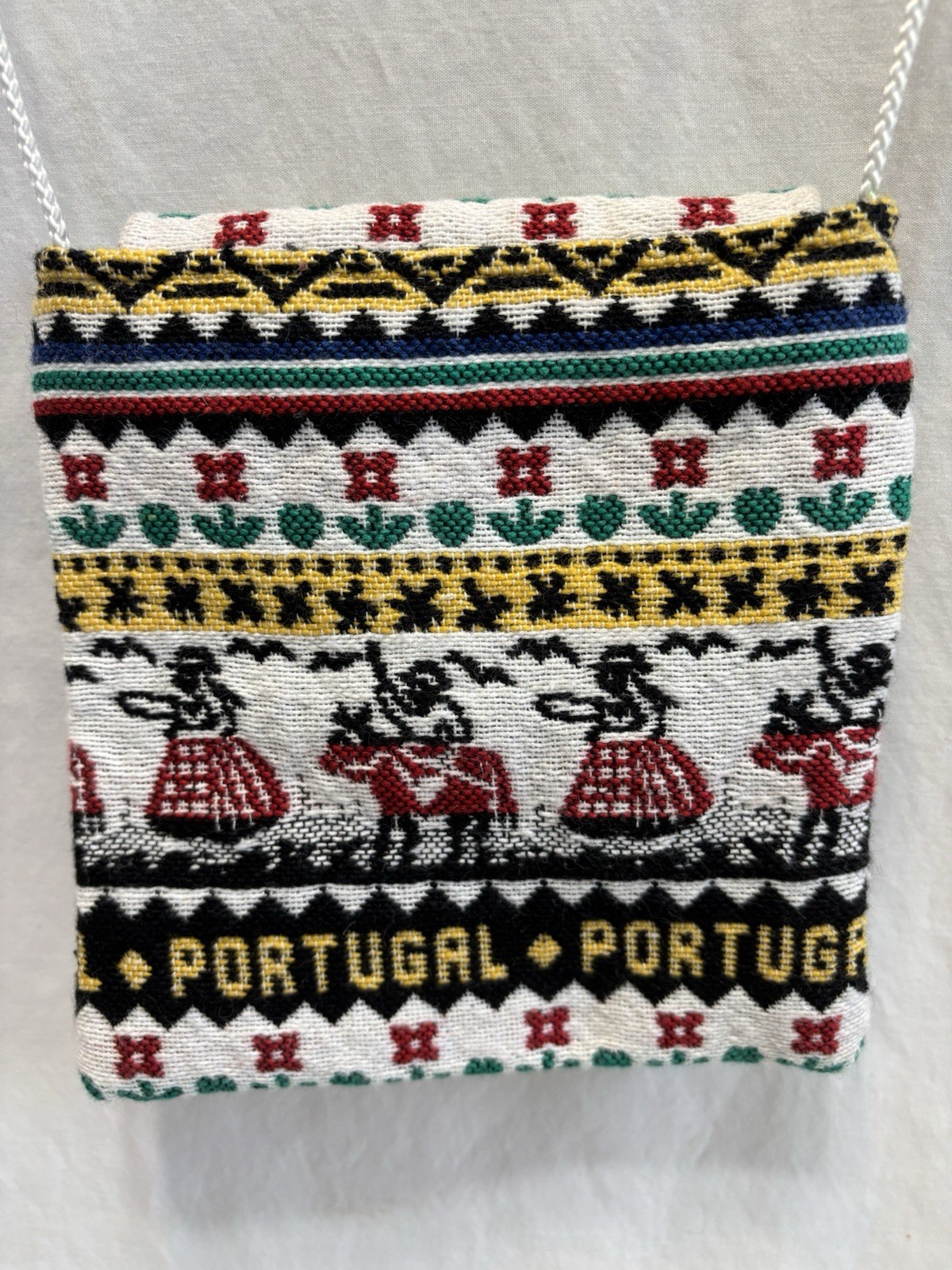 Portugal Crossbody Tapestry Cloth Purse Handbag Snap Closure Colorful Weave