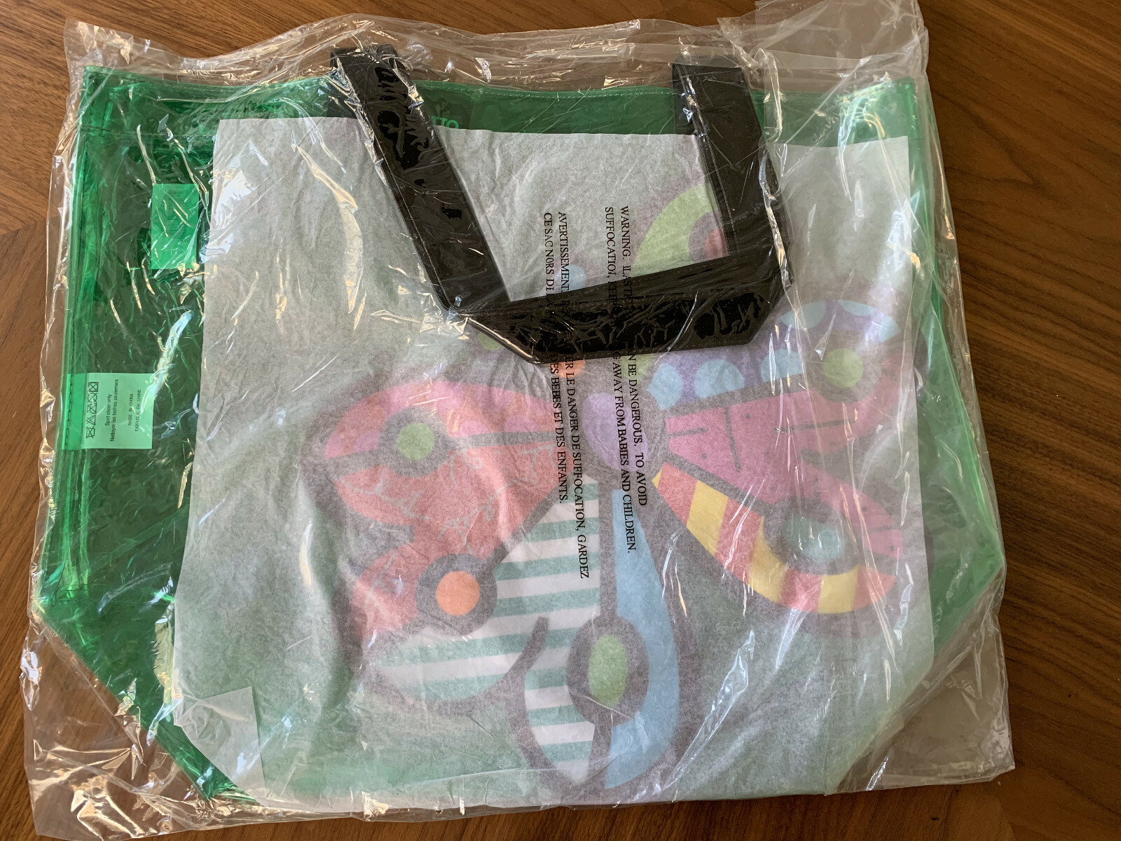Romero Britto transparent PCV Tote Bag Green Butterfly