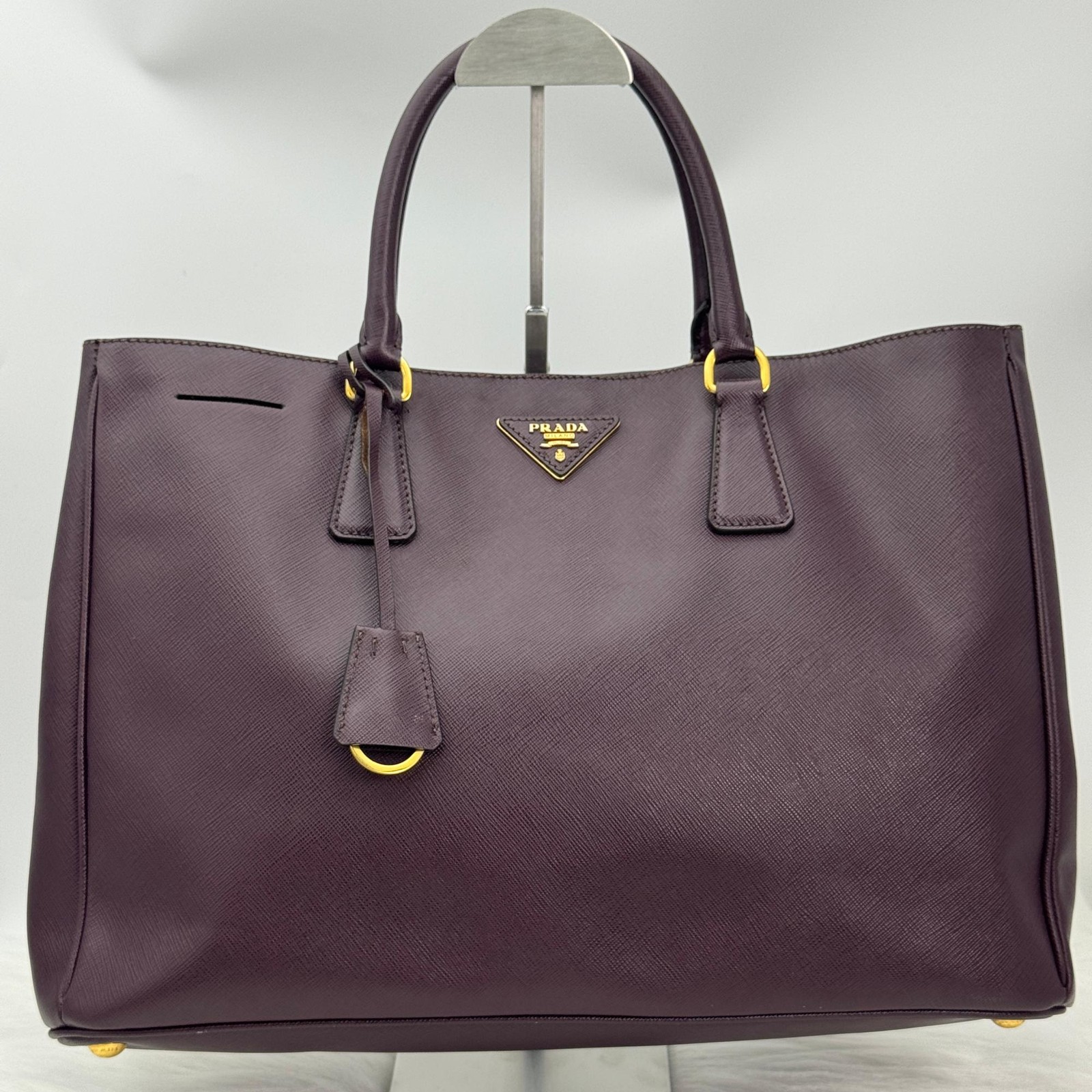 Q39 Prada Galleria Burgundy Saffiano Crosshatch Leather Tote Bag Shoulder Bag