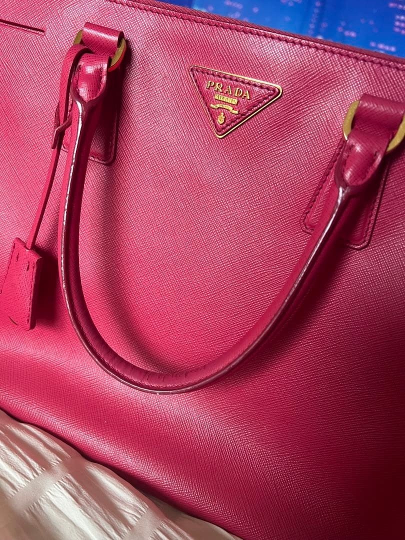 PRADA Saffiano Lux Galleria 2Way Tote Peonia Pink Leather Gold HW Handbag Strap