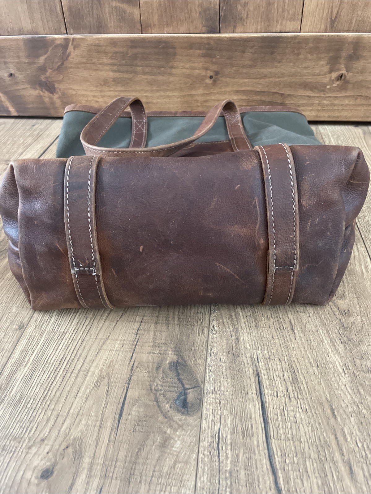 CANOE Oversized Tote Bag Olive Canvas & Leather Made in USA