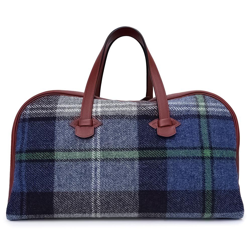 Hermes Galop d’Hermes 50 Fourre Tout Duffle Tweed Leather Blue Red Z Stamp Bag