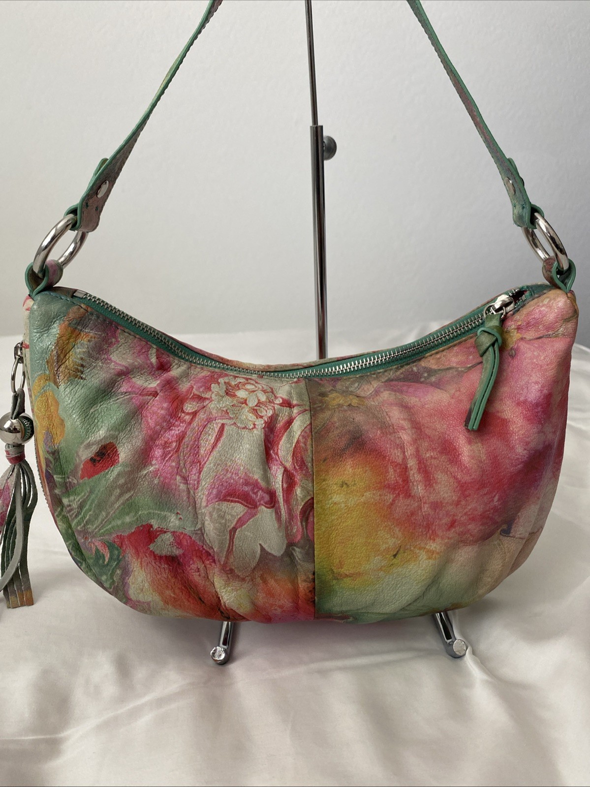 Hobo The Original Genuine Leather Floral Shoulder Bag Boho Colorful