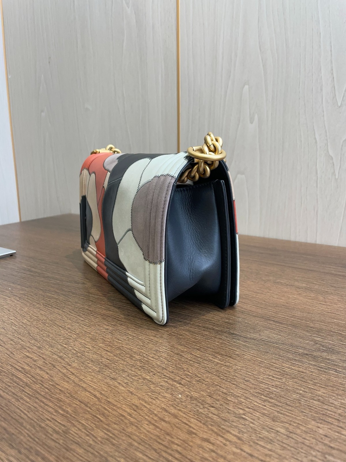Chanel Le Boy Multicolor Camellia Patchwork Leather Flap Bag Gold-Tone Hardware