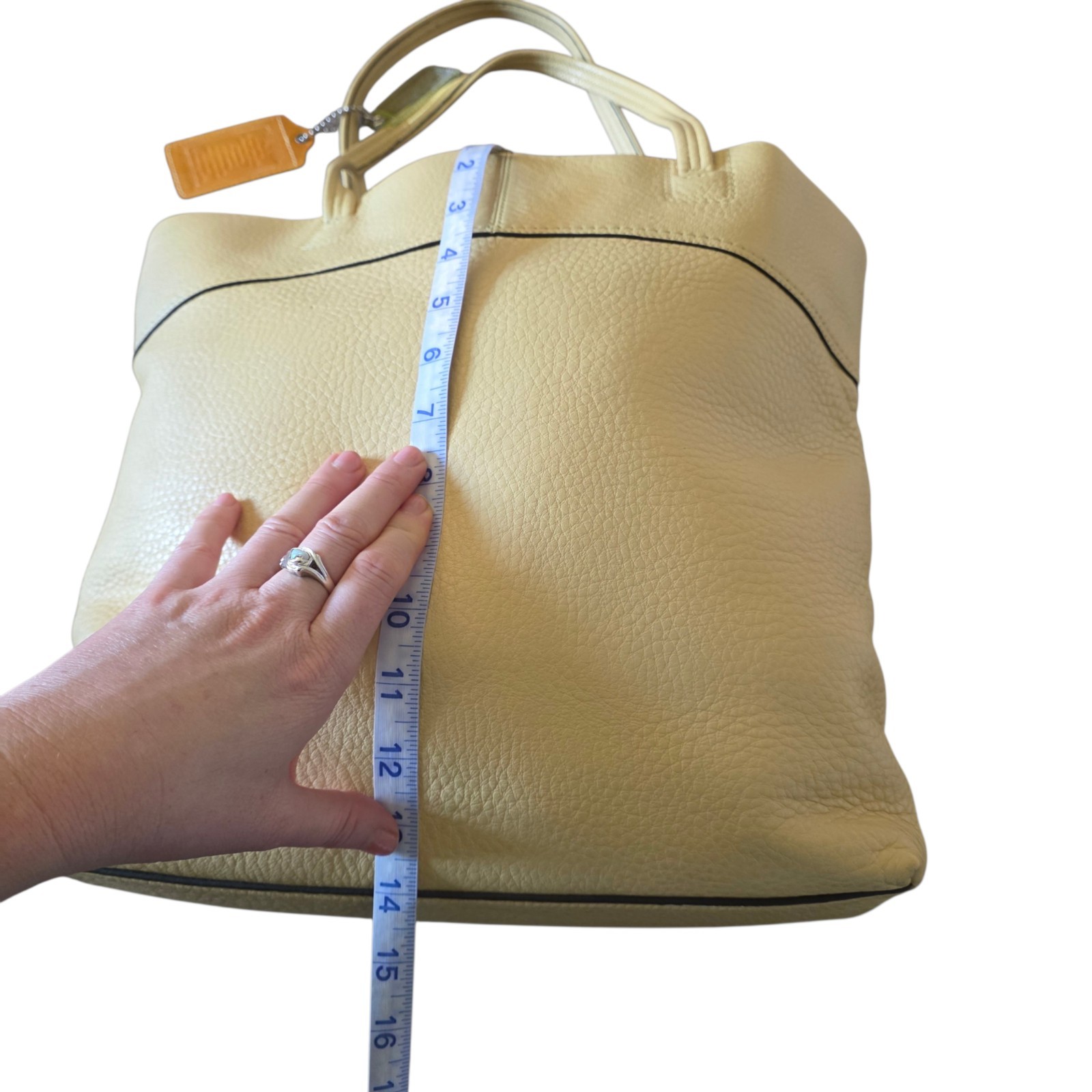 Coach Julia Perry Tote Butter Yellow Pebbled Leather Large Op Art Logo Handbag