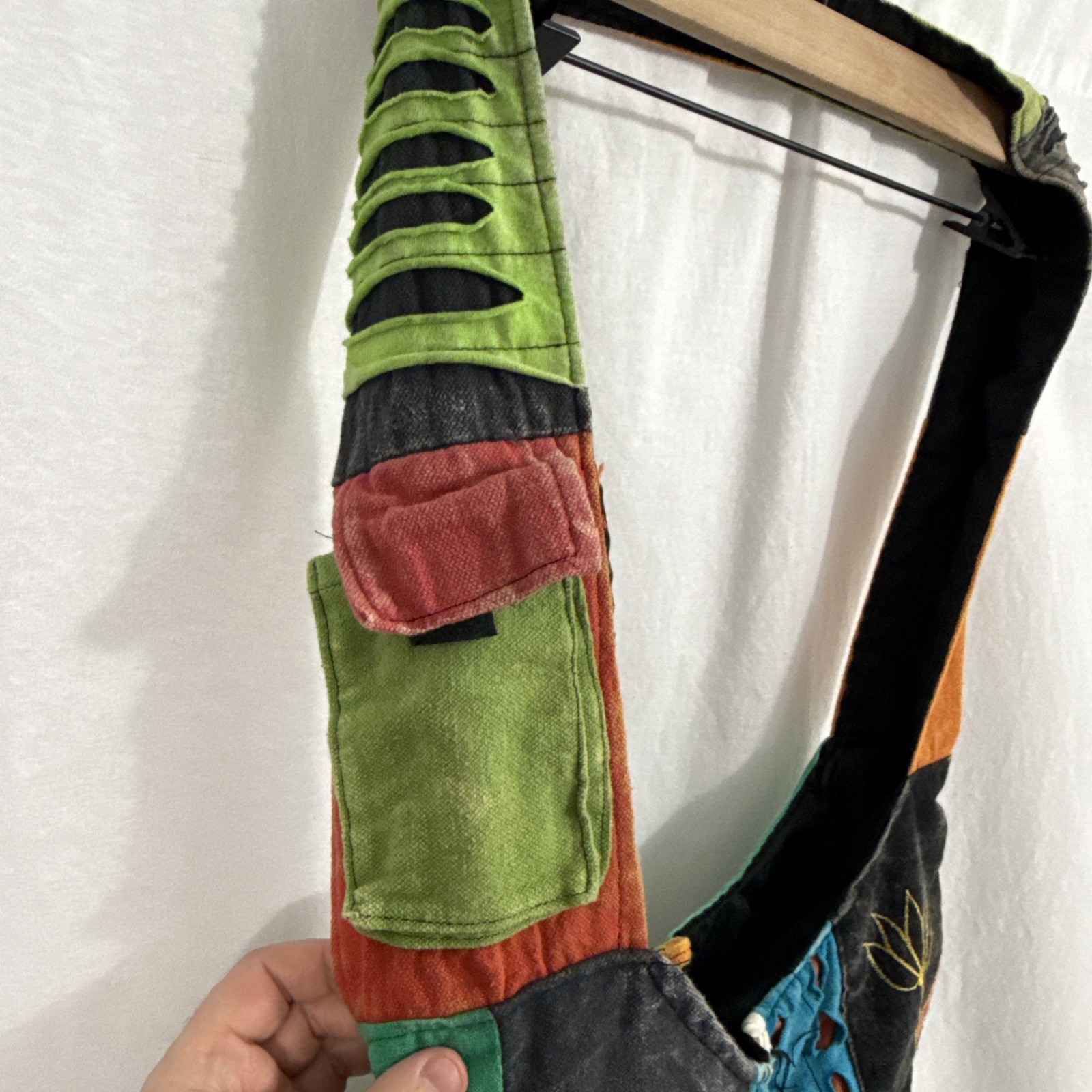 Hippy Boho Shoulder Bag Applique Handbag Slashed 100% COTTON Made In Nepal