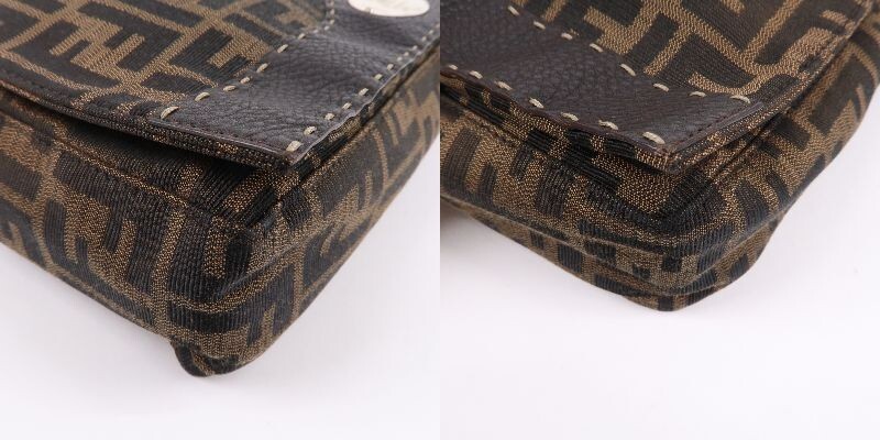 FENDI Zucca Selleria Shoulder Bag Brown Canvas Leather 8BT116 Auth Used