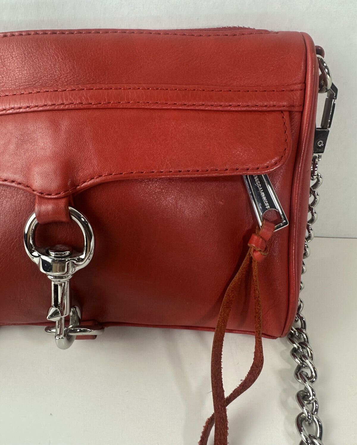 Rebecca Minkoff Mini Mac Crossbody Bag Red Leather Purse Chain Strap Studded