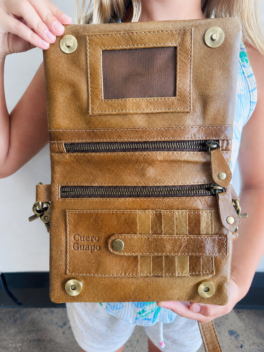 Vintage Leather Crossbody Bag Baseball Team Patch Wristlet Purse Brown