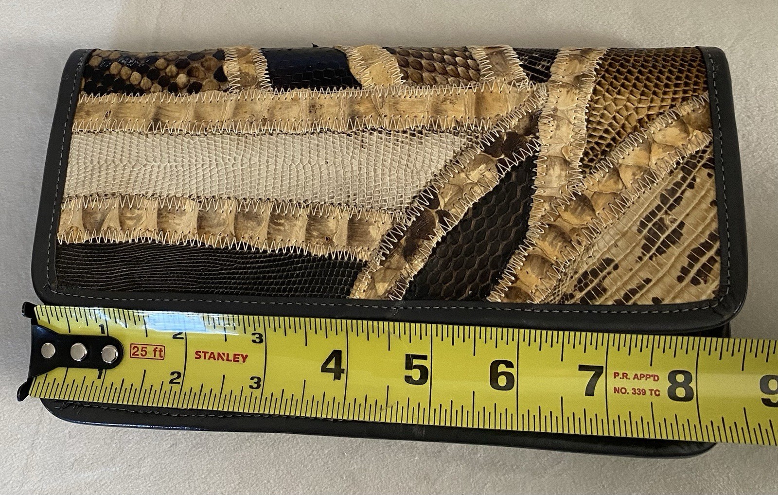 Vintage Bags by Varon Tan and Brown Exotic Leather Patchwork Small Clutch Bag