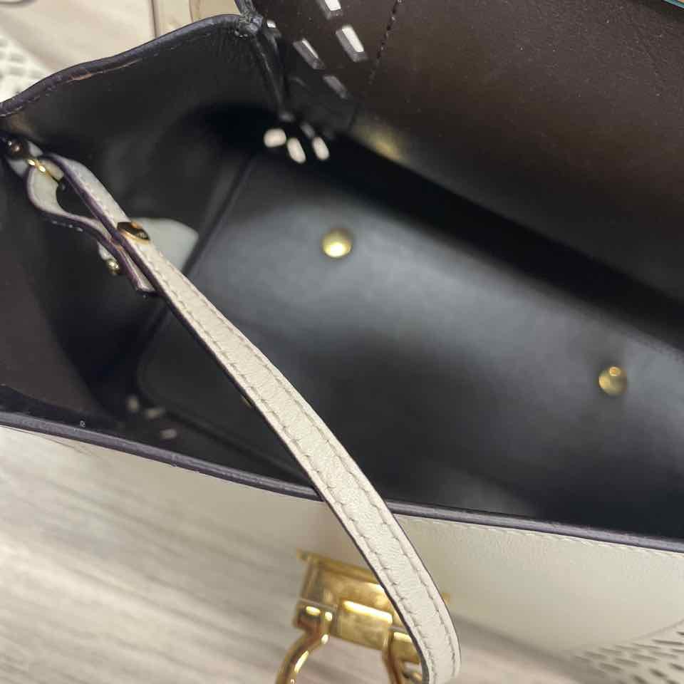 Salvatore Ferragamo Cream Leather Cutout Satchel Handbag