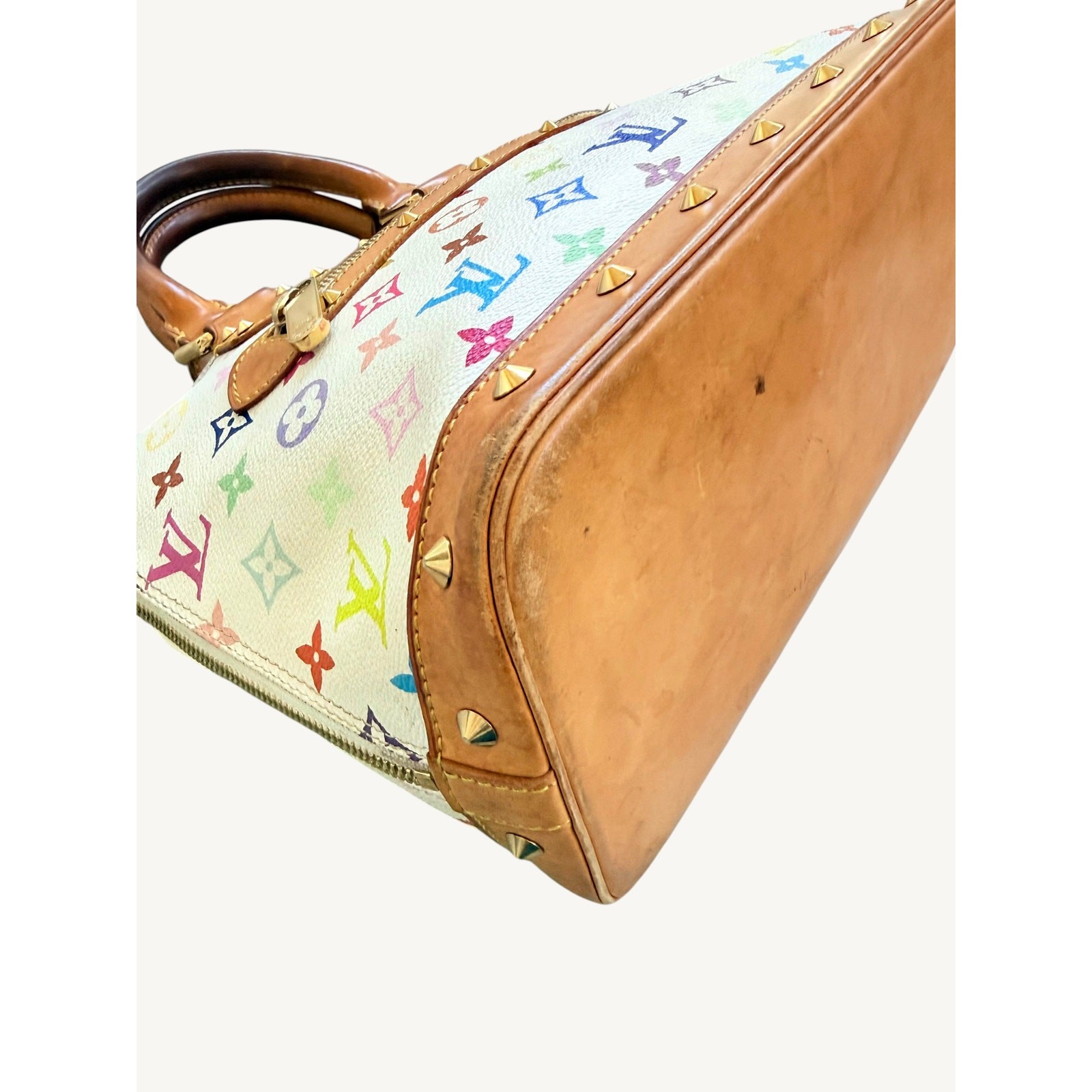 Louis Vuitton x Takashi Murakami Alma MM White Multicolor Monogram Bag Auth