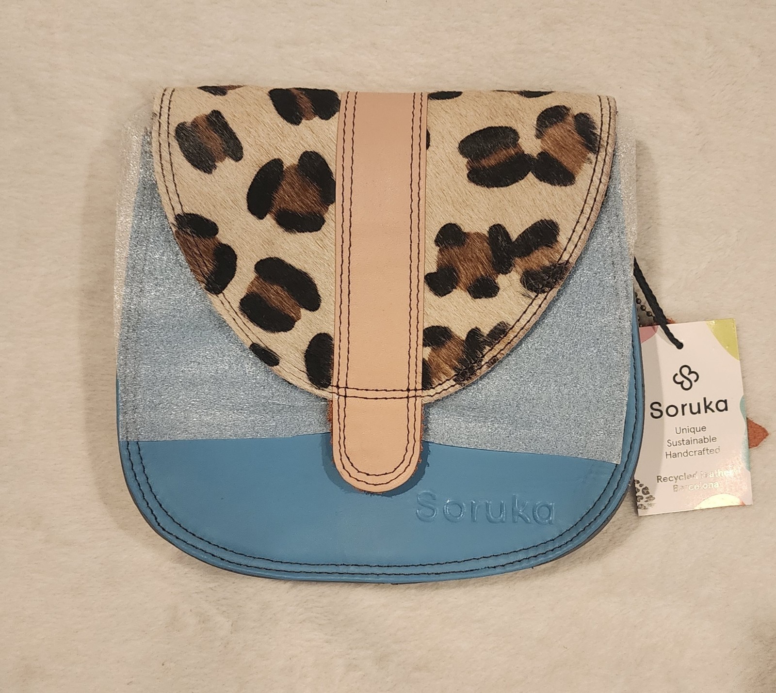 Soruka Leather Animal Blue Leopard Cheetah Crossbody Purse Bag Mall 7×7 Inch