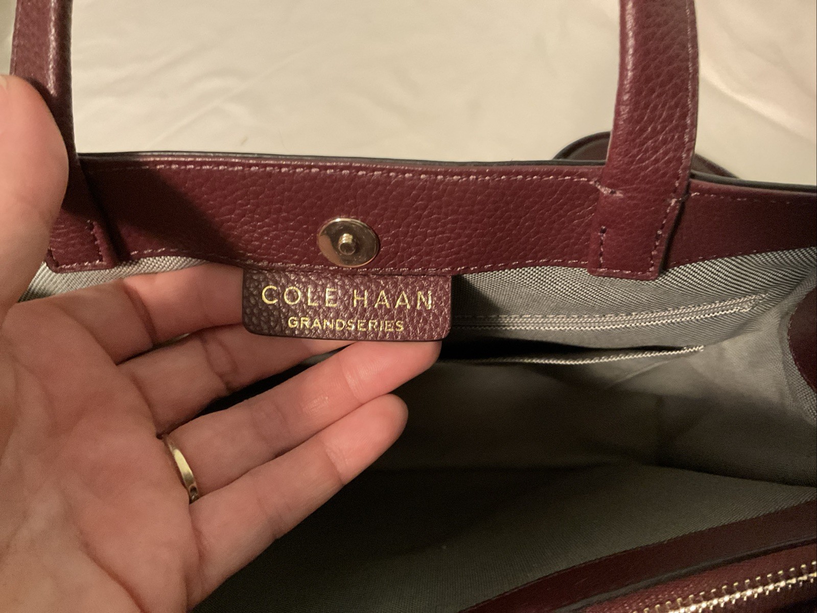 Cole Haan Grand Series Ambition Large Bucket Bag Burgundy Pebbled Leather Purse