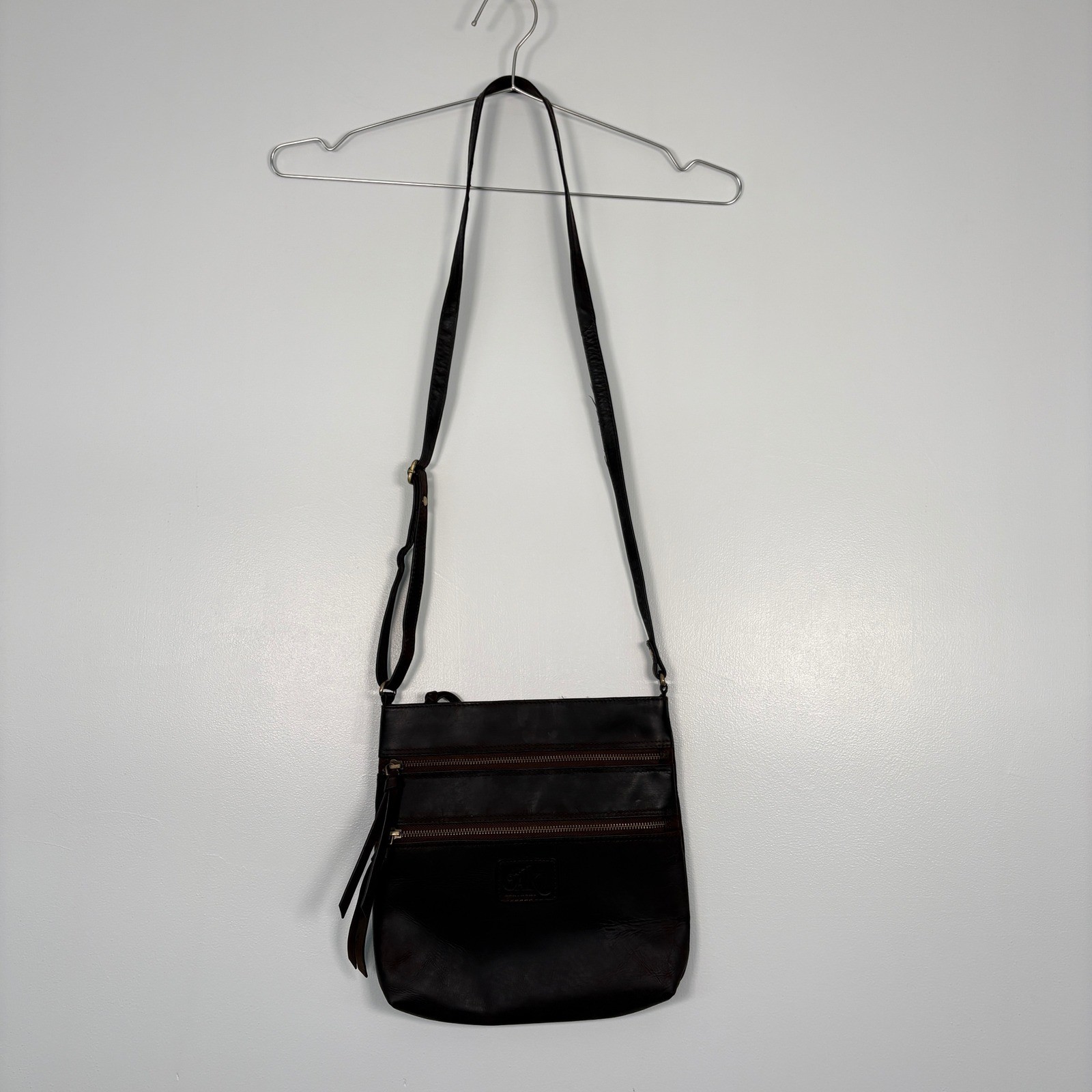 Oak Leathers Womens Crossbody Bag Medium Brown Multi-Zip Leather Organizer