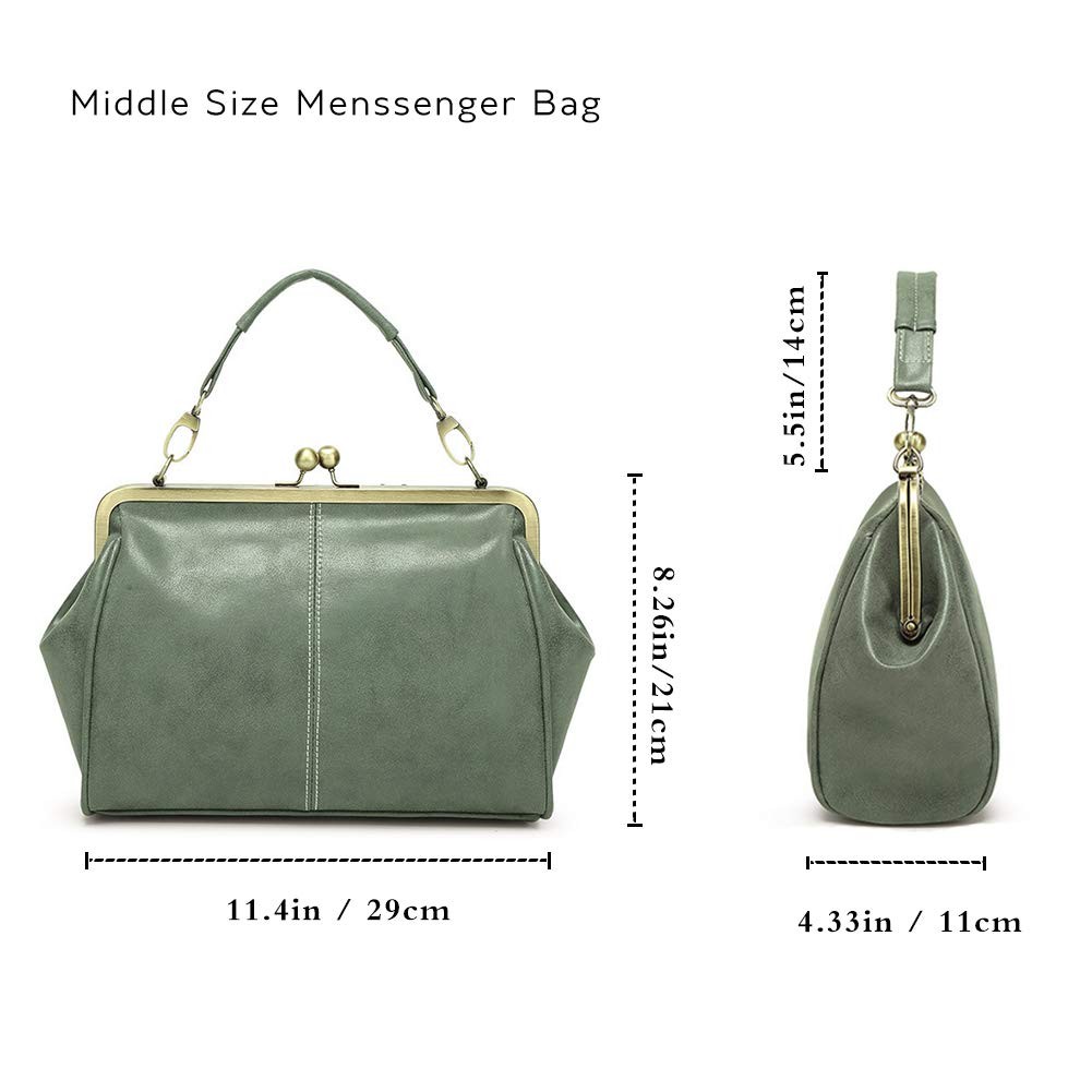 Vintage Small Handbags Kiss Lock Crossbody Purse Frosted Leather Messenger Ba…