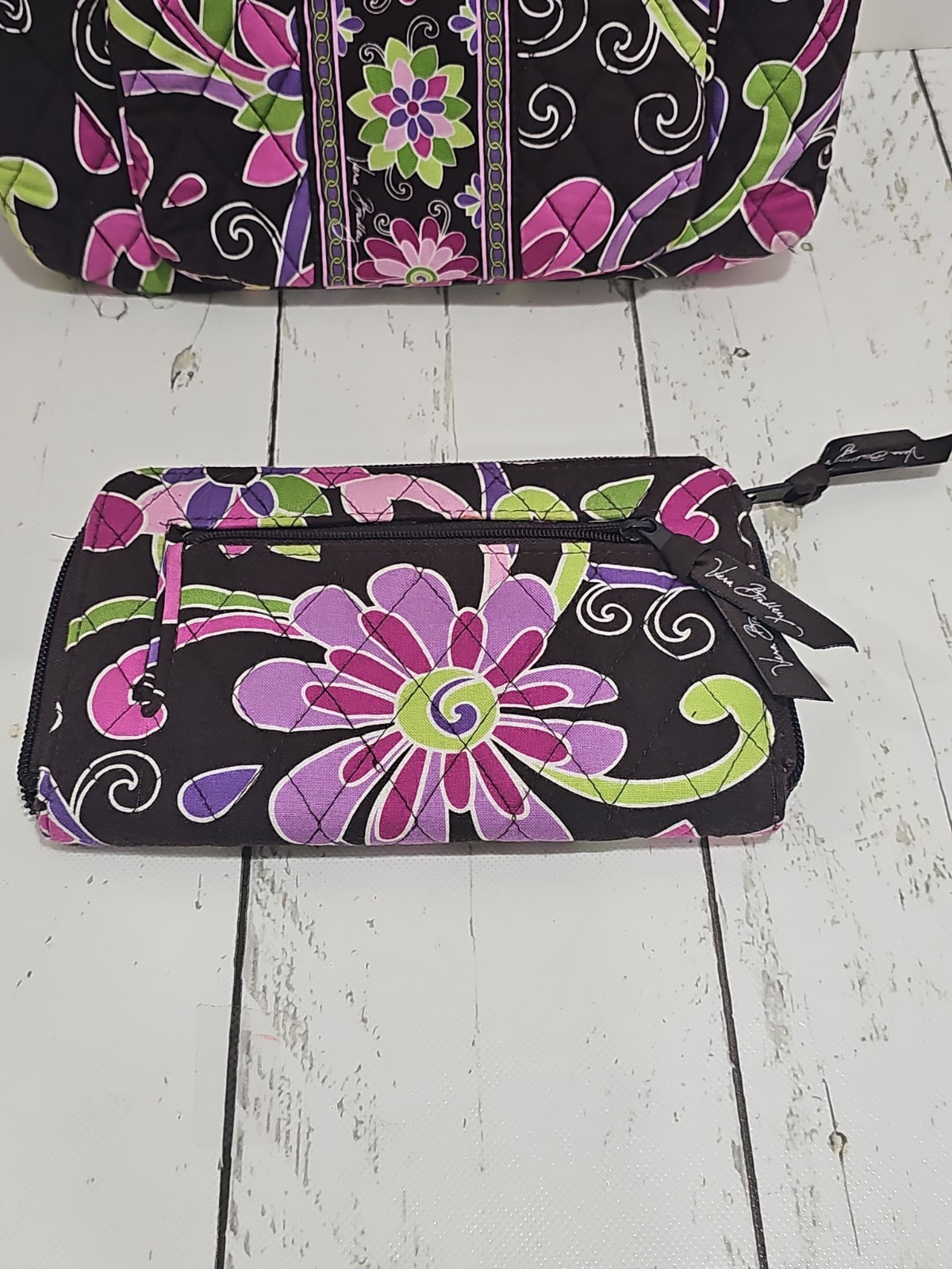 Vera Bradley Small Travel Purple Punch Brown Mini Hipster Crossbody With Wallet
