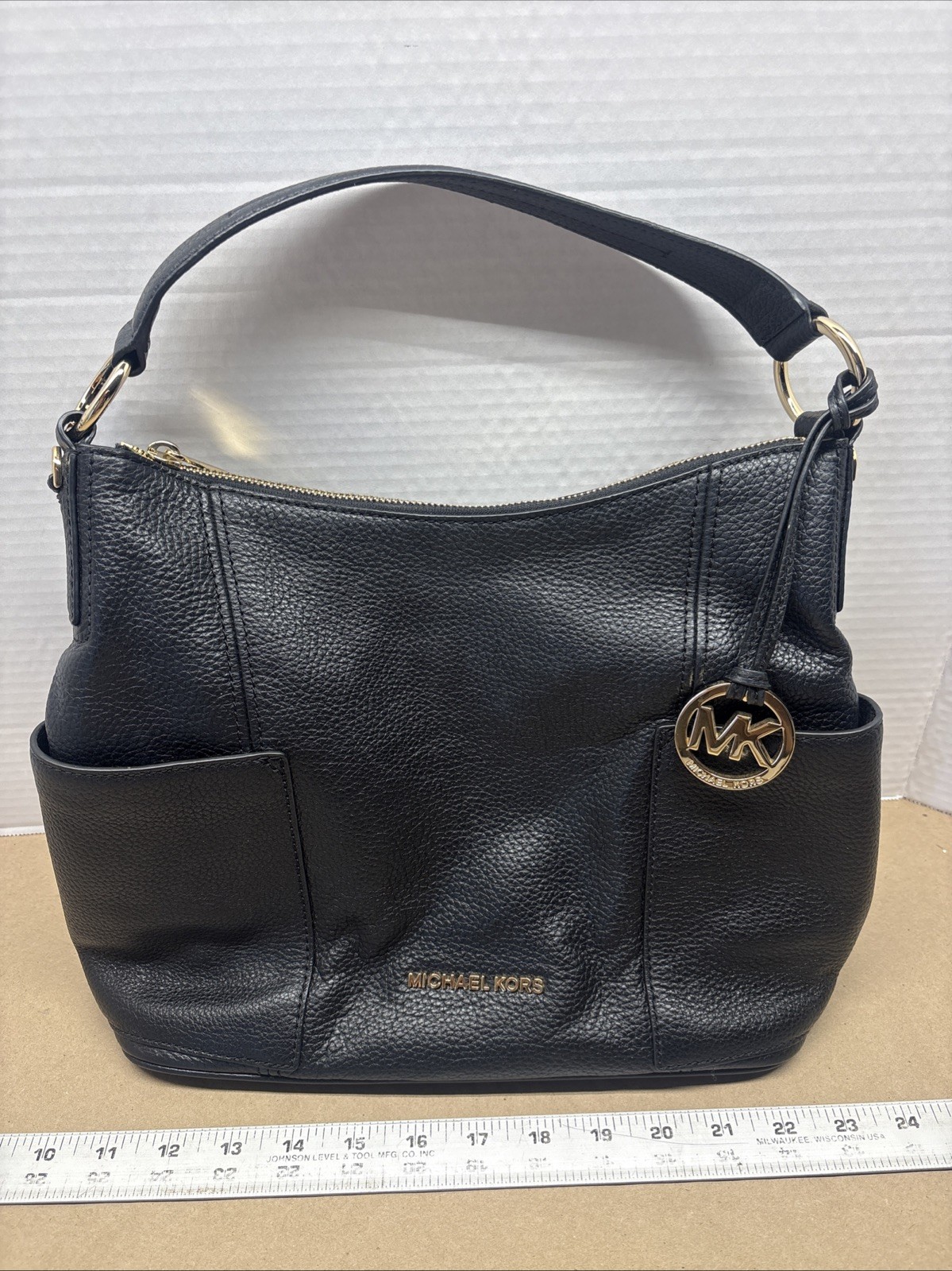 Gently Loved Black Michael Kors Hobo Handbag Pebbled Leather Nice Preowned