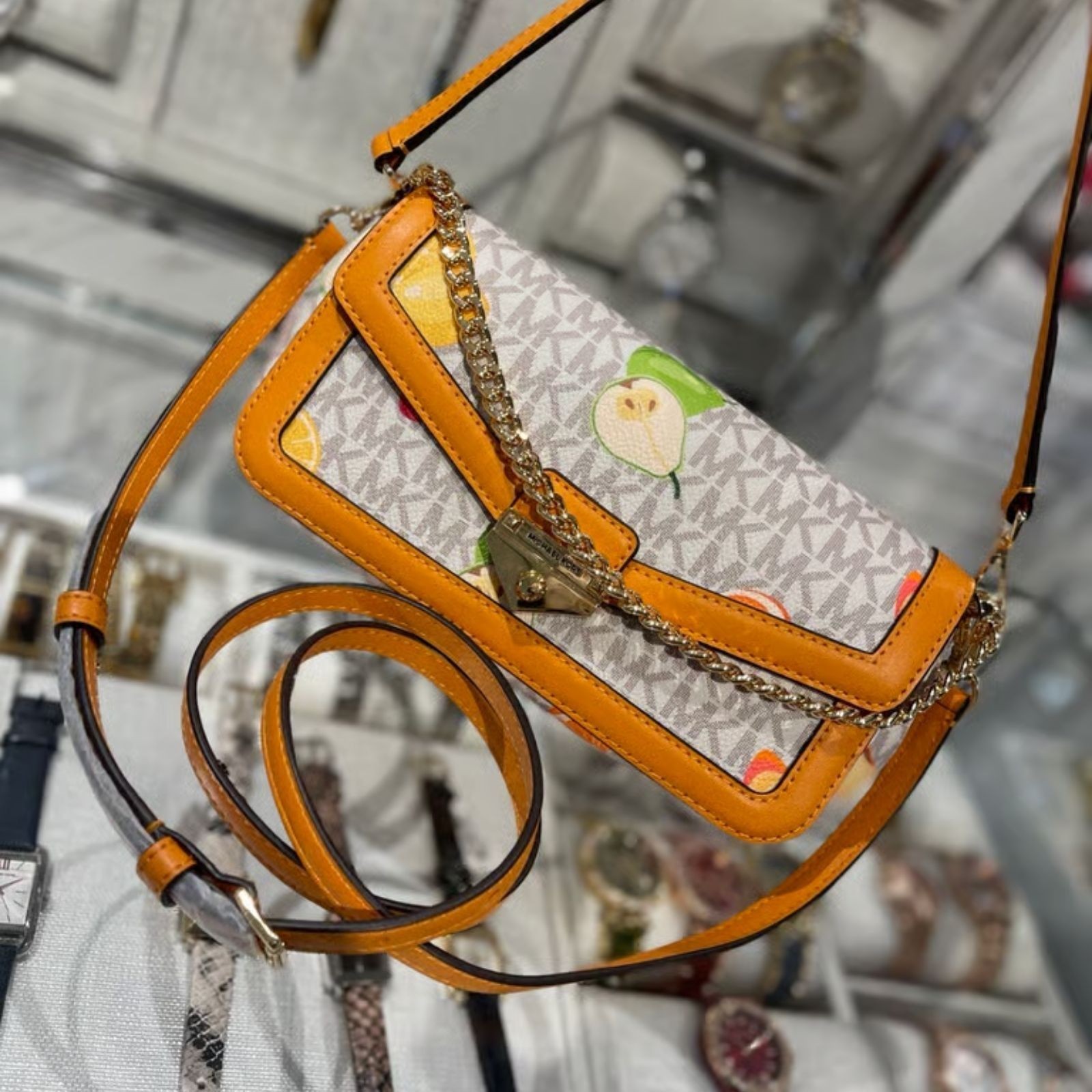 Michael Kors Soho Women SM Printed Logo Convertible Crossbody Bag Radiant Orange