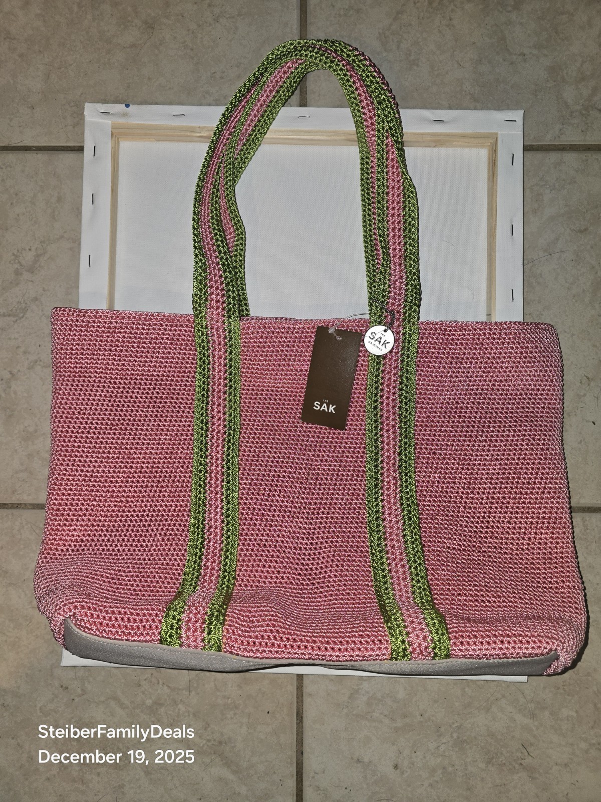 NWT! The Sak Artisan Crochet Carry All Tote Pink Green Large Retro Boho Hipster