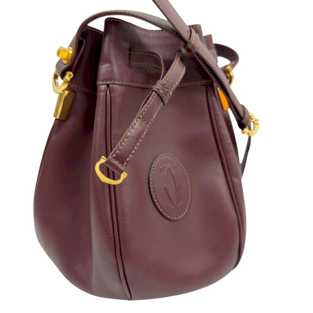 Cartier Masline Drawstring Bag Leather Bordeaux Women’s #KNB1772
