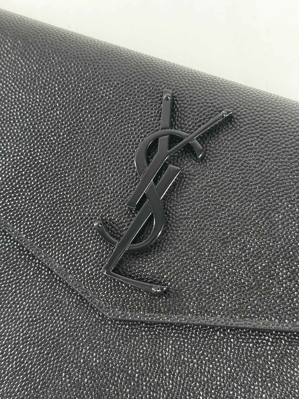 Saint Laurent Yves Women’s Black YSL Uptown Leather Envelope Pouch Clutch Bag