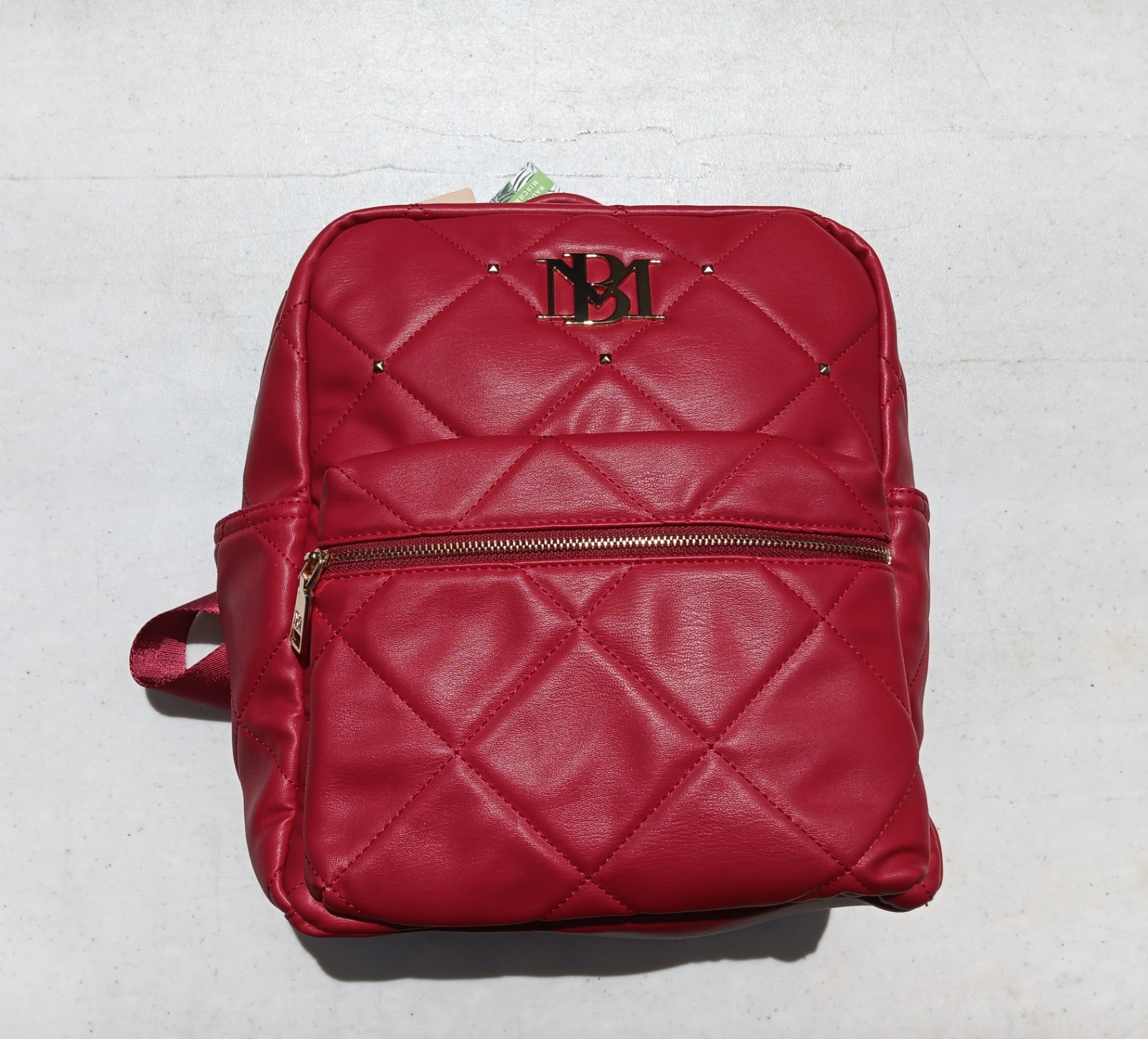 Large Badgley Mischka Red Quilted Backpack for Women Zip Outer Pocket BM Logo
