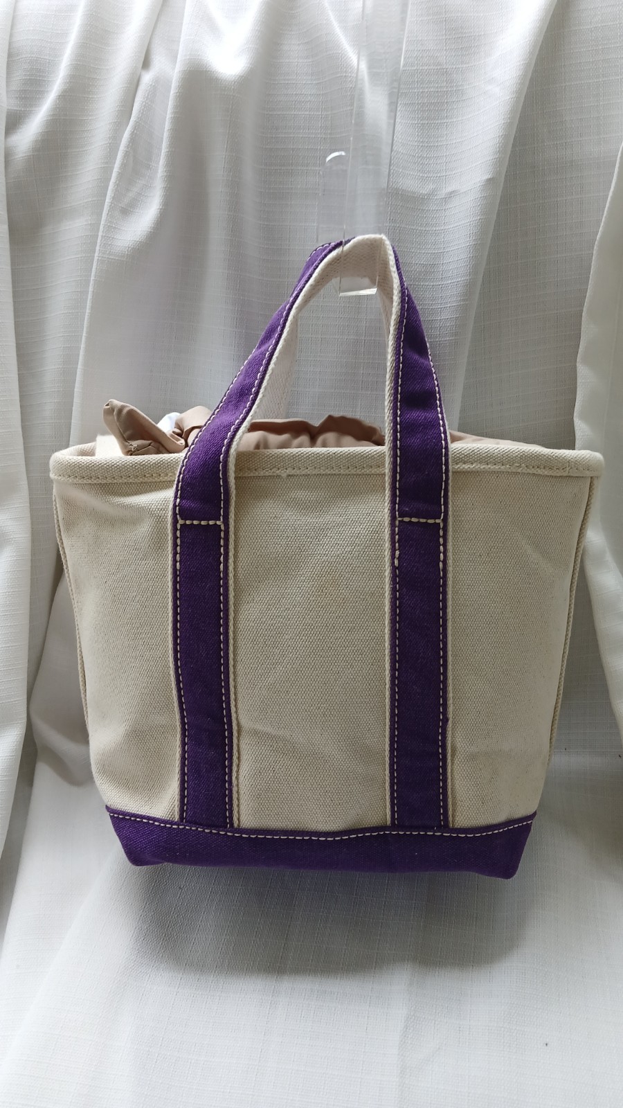 Lands End SMALL Monogram Canvas Boat Tote Bag w Purple Compass Embroidered Patch