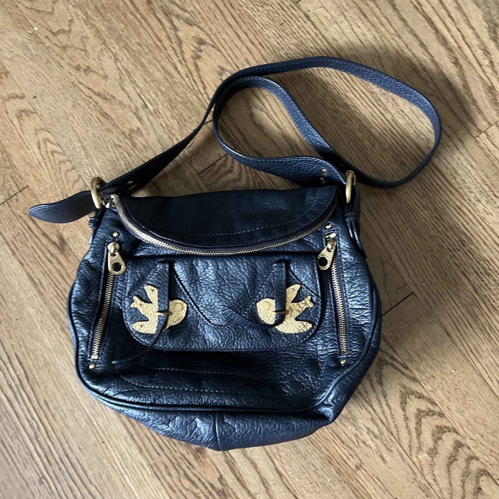 Marc Jacob’s Petal To The Metal Natasha Bird Navy Blue Leather Shoulder Bag