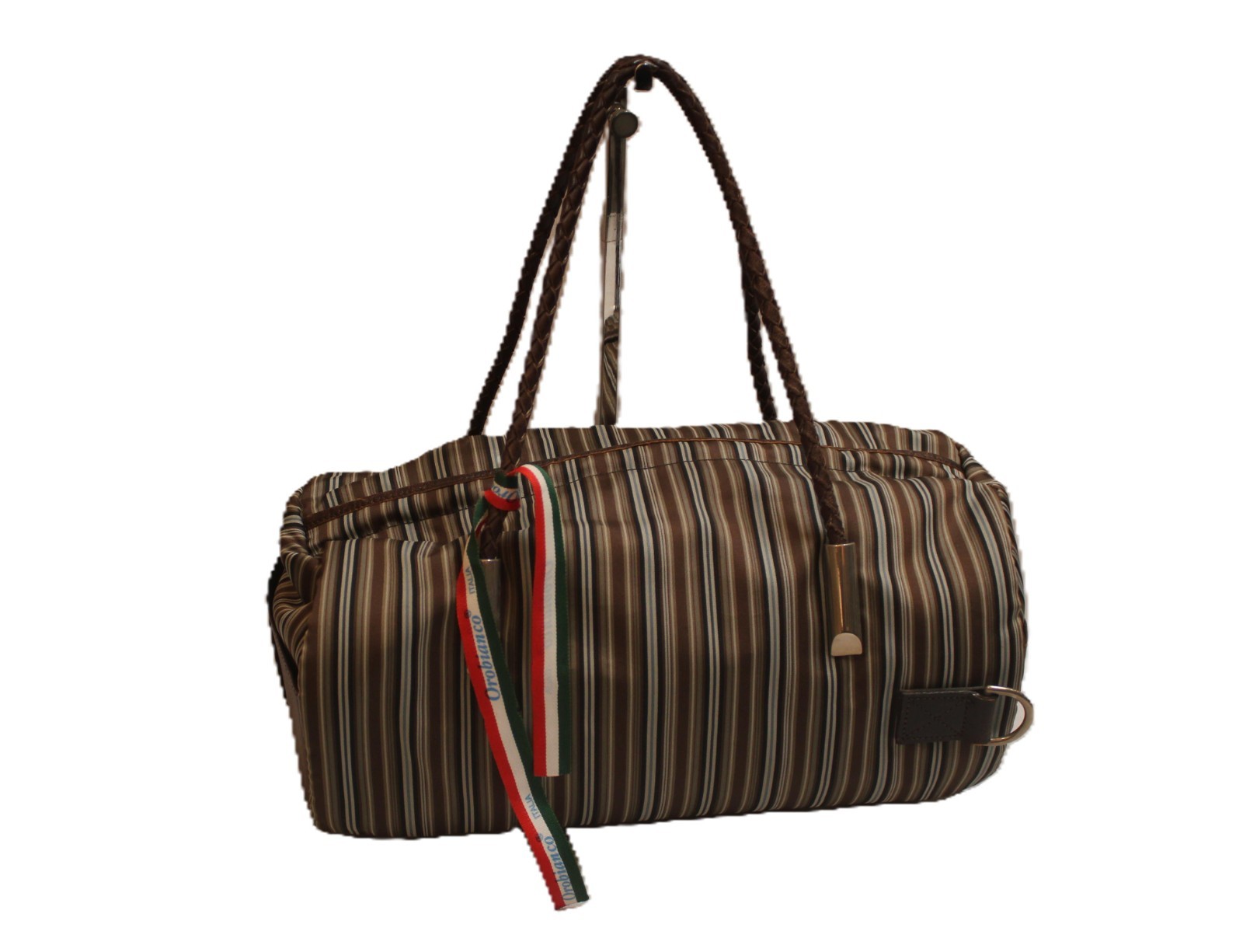 OROBIANCO VERA PELLE BOSTON Nylon Leather Brown Hand Bag Shoulder Bag Italy