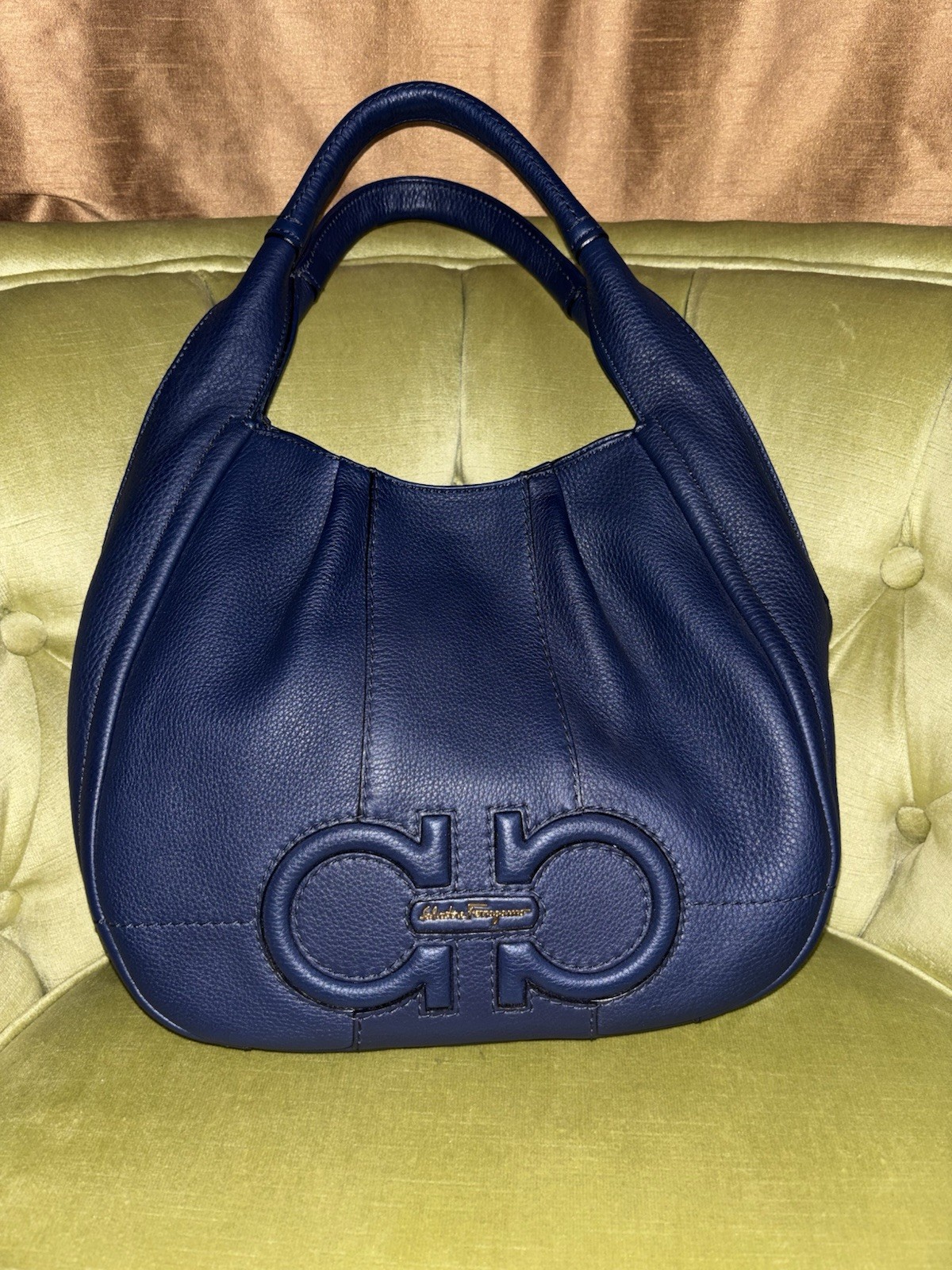 SALVATORE FERRAGAMO Oxford Blue Leather Milly Shoulder Bag