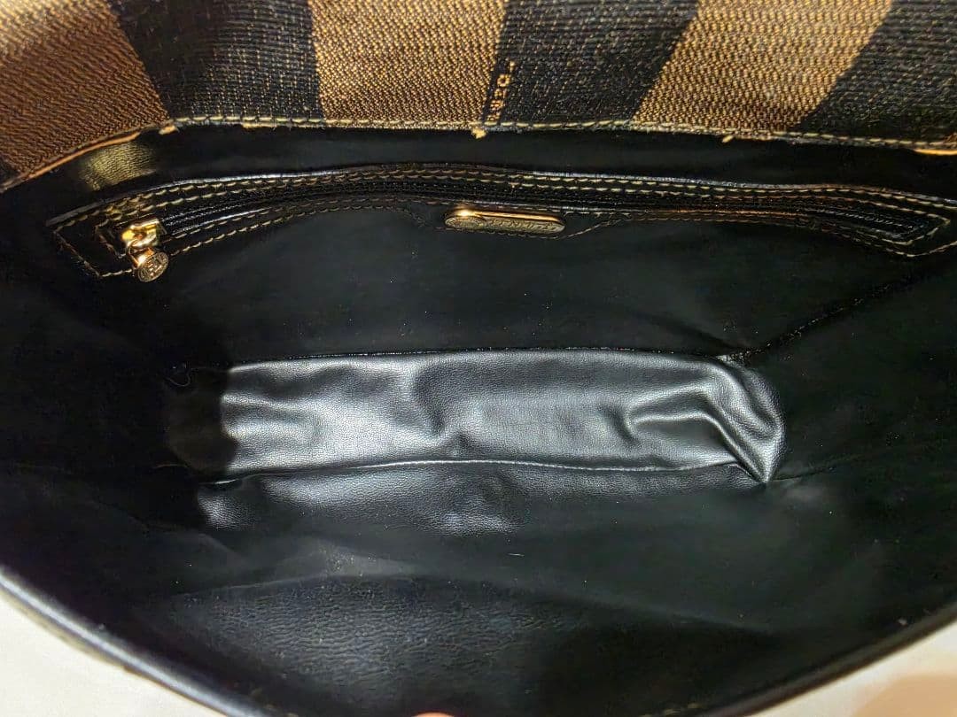 FENDI Vintage Pecan Shoulder Bag 1970s Gold Logo Used