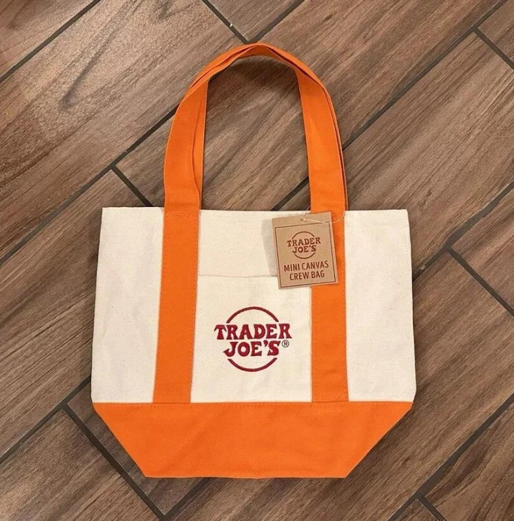 TRADER JOE’S MINI CANVAS BAG HEAVY COTTON REUSABLE SHOPPING BAG MINI ORANGE