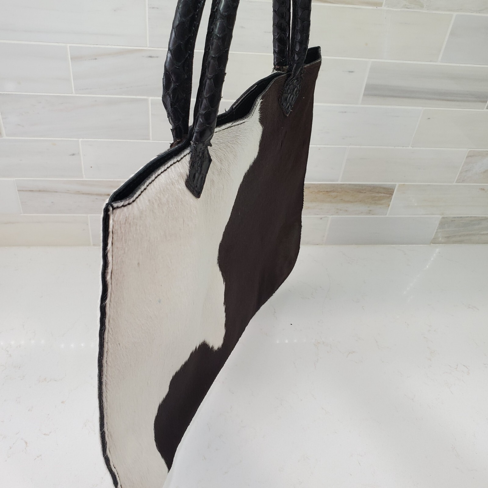 Serapian Milano Animal Hide Tote Bag Purse Made In Italy Brown & White