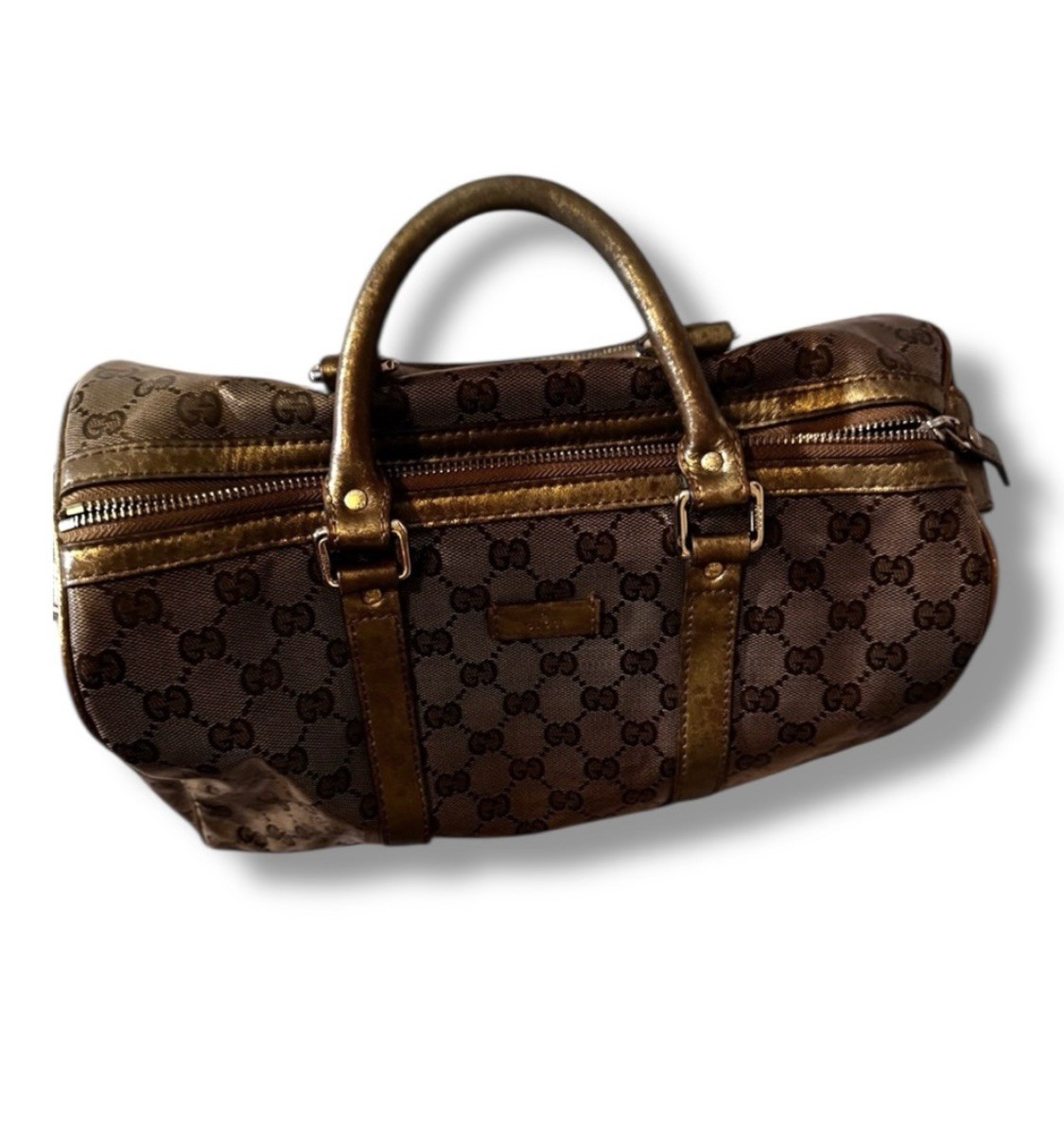 Gucci Boston Bag Gold Crystal Joy Speedy Duffle Handbag Purse GG Guccisimma Tote