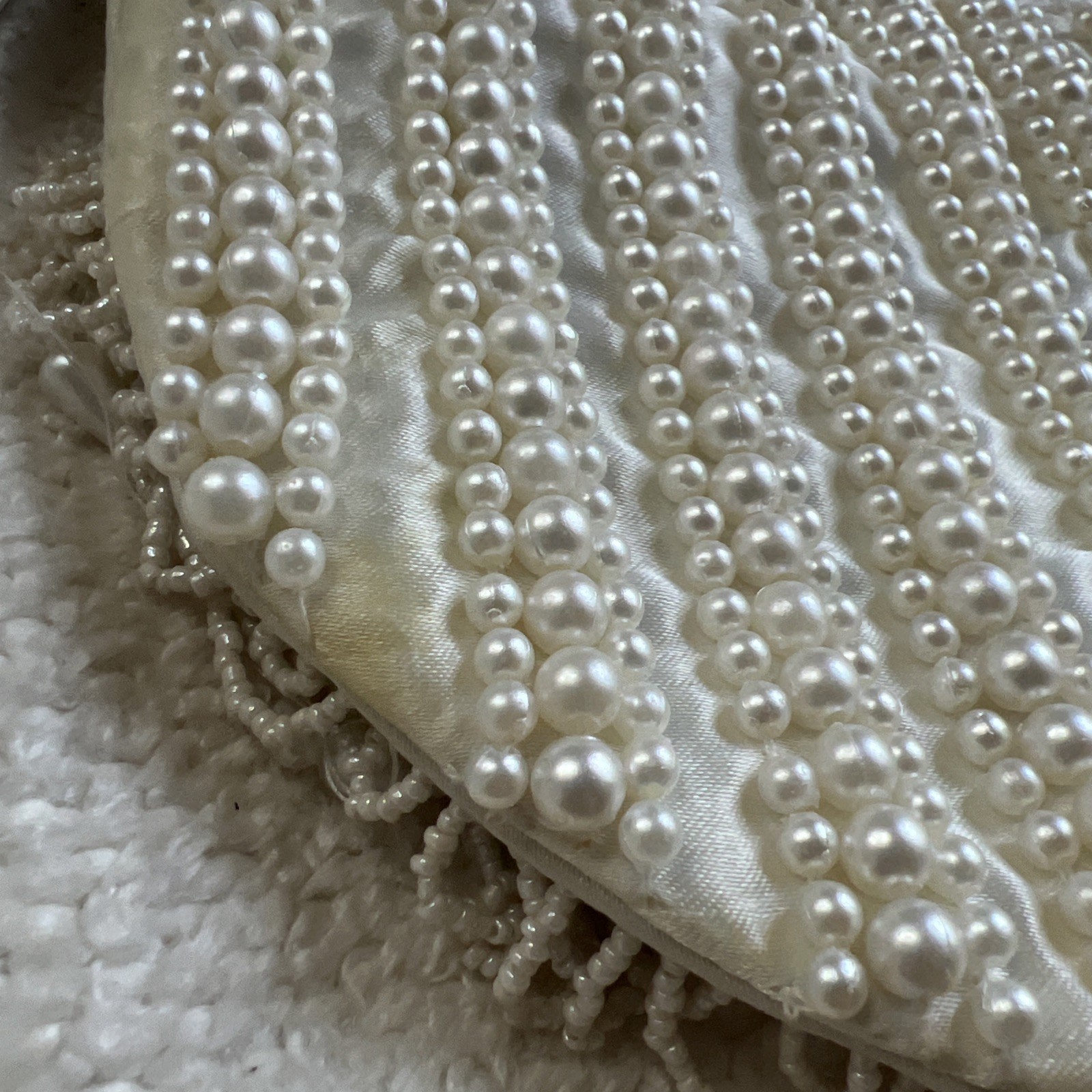 Vtg Beaded Pearl Bridal Evening Bag Handcrafted India Clutch Purse Fringe NWT