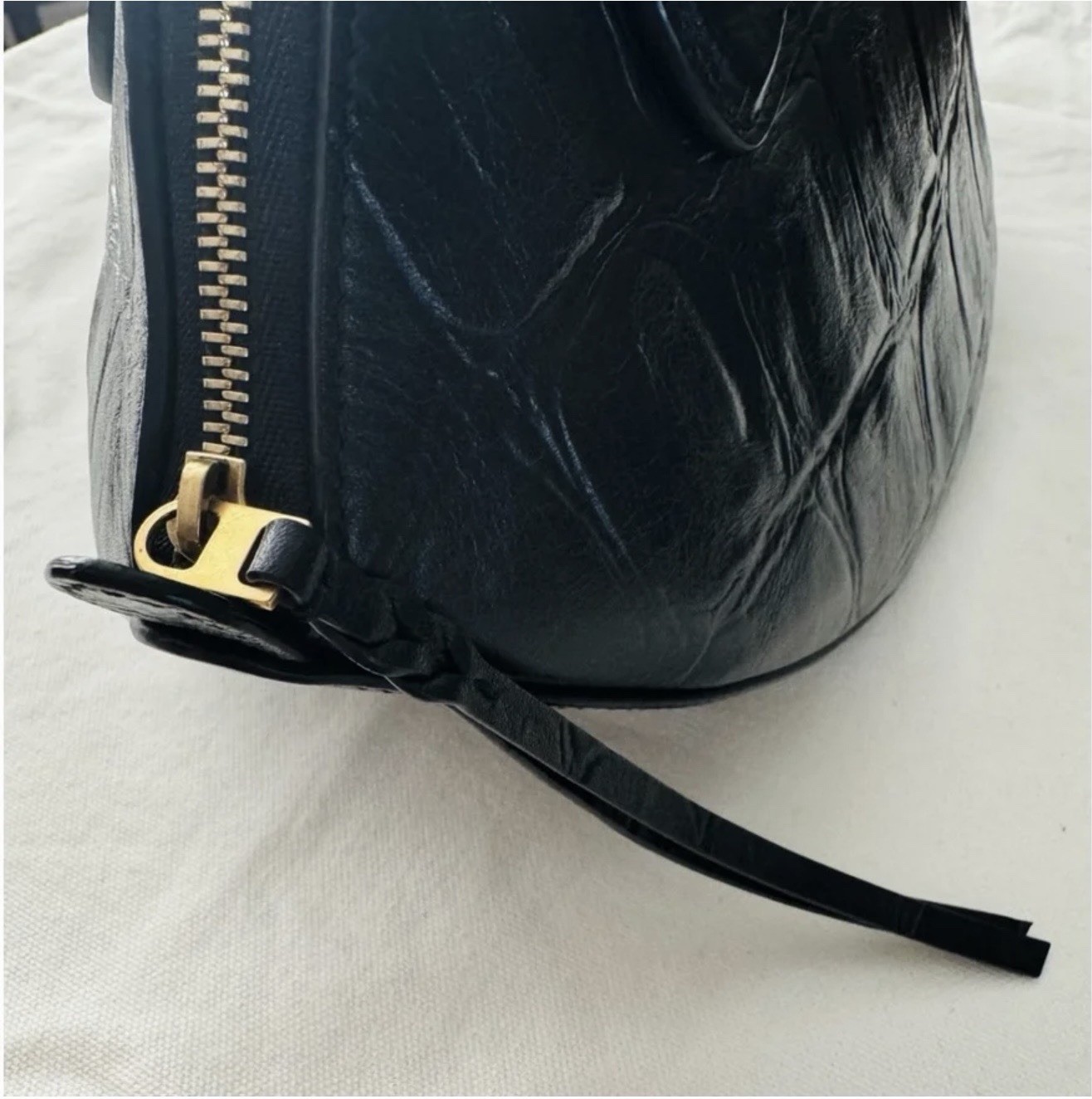 Authentic Celine Limited Edition Black Embossed Croc Crescent Moon Shoulder Bag