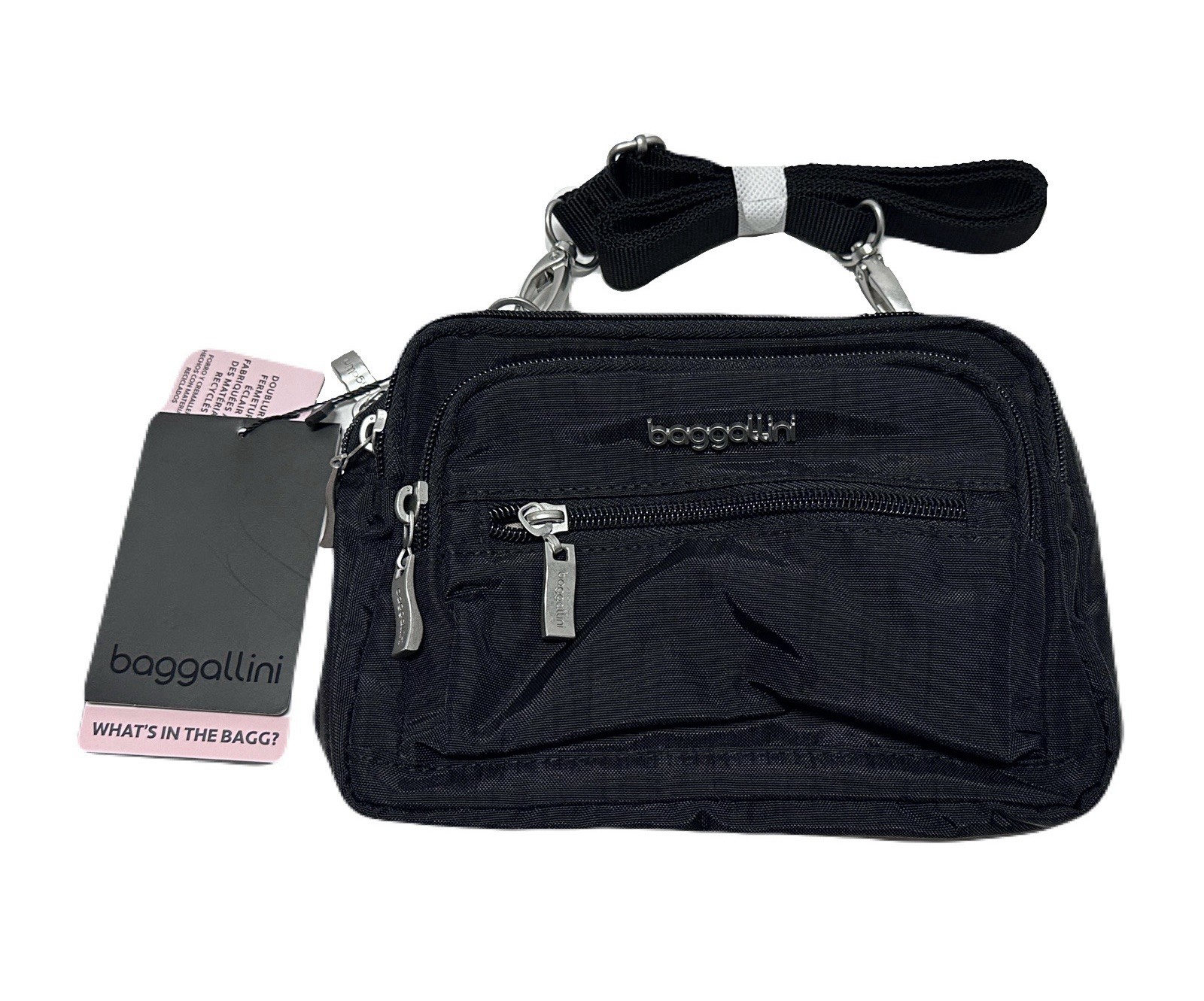 NEW Baggalini Womens Legacy Triple Zip Bag Convertible Crossbody Belt Bag Black