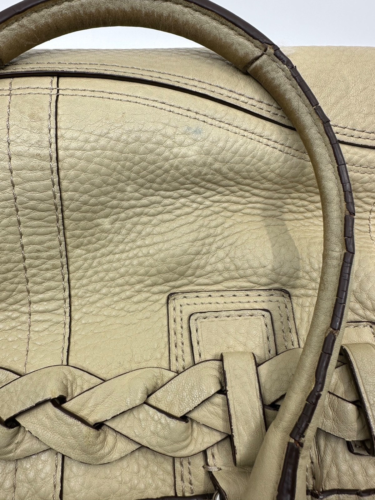 Coach Hampton F13084 Cream Pebbled Leather Braided Carryall Satchel Bag
